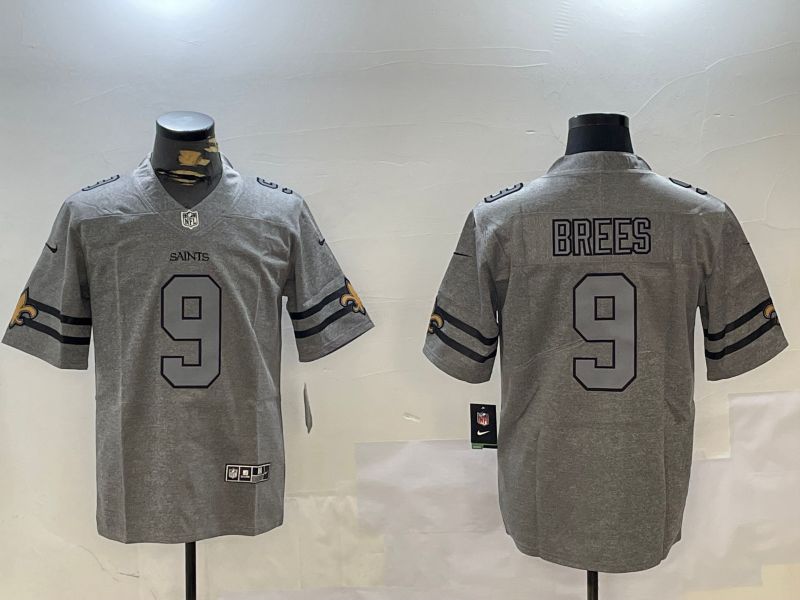 Men New Orleans Saints #9 Brees Grey Throwback 2024 Nike Limited NFL Jersey style 1->los angeles chargers->NFL Jersey